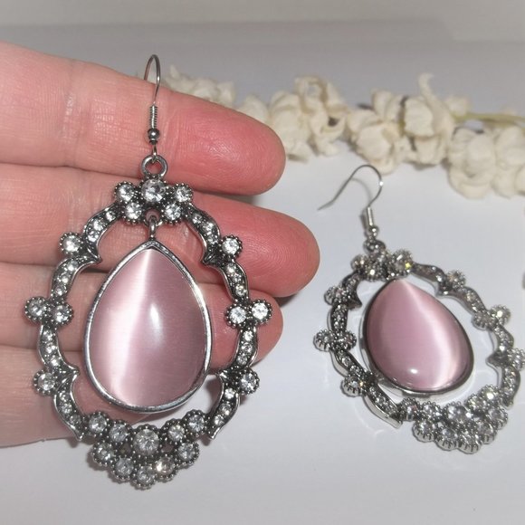 Statement Earring Pink Silver White Rhinestone Big Earrings Earring Earring A502 - Picture 5 of 6